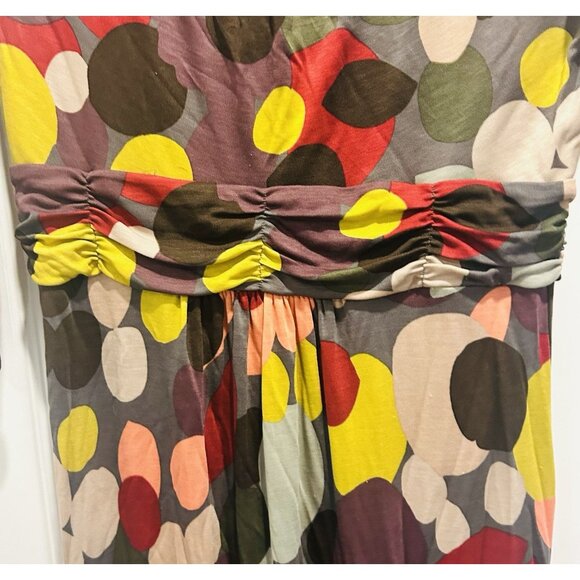 Boden Circle Print Womens Dress Sz 12 Ruched Waist 3/4 Sleeve Retro Mod Boho Art - Picture 4 of 14
